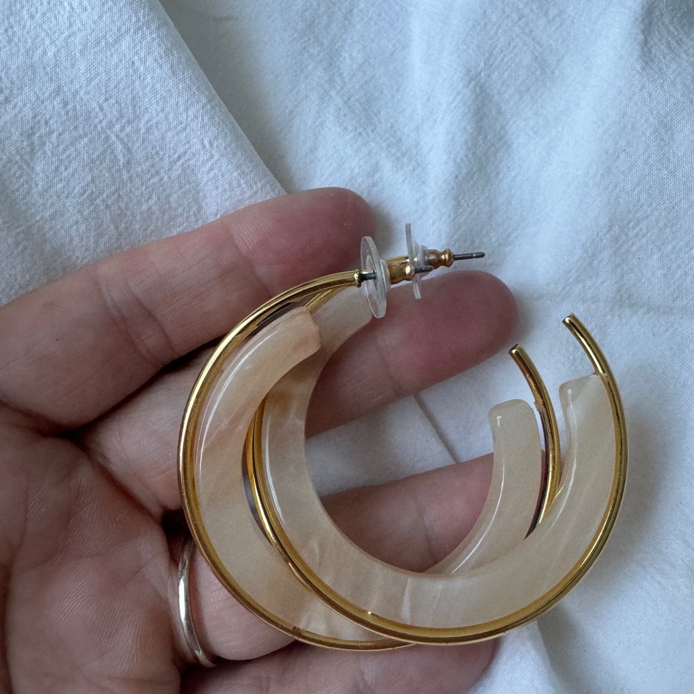 J. Crew Gold and Cream Hoop Earrings
